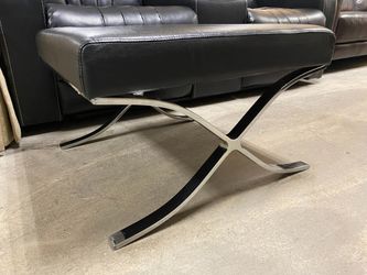 Black Leather & Chrome Ottoman