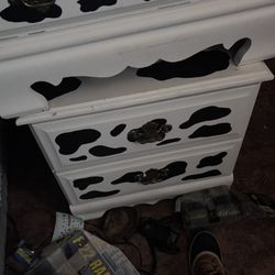 Hand Painted Cow Print End Table 