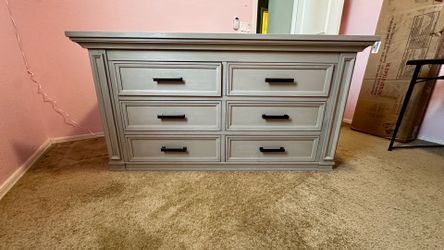 6-Drawer Double Dresser Grey- 60" L x 21" D x 31" H