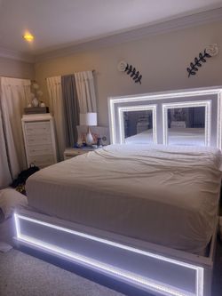 California King Glamour White Rhinestone Light Up Bed Frame