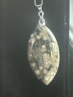 White And Black Tourmaline Stone And Sterling Silver Necklace 