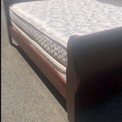 Ashley Furniture Solid Wood Queen Size Bed: Headboard, Footboard, Rails. Mattress And Boxspring. Delivery Available 