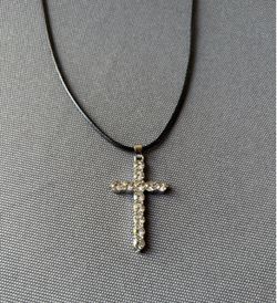 Jewelry Goth Rhinestone Cross black cord