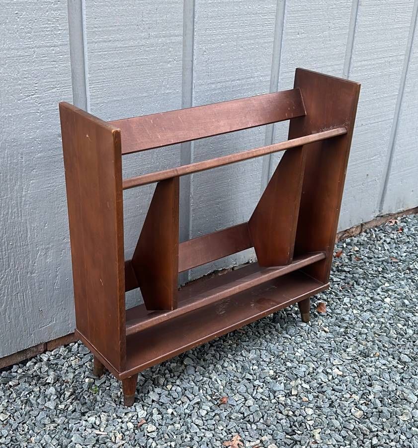 Vintage Mid Century Modern MCM Danish Wood Book Case Record Rack Stand