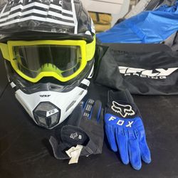Fly racing Helmet With Fox Goggles And Fox Gloves 