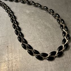 Vintage Black Glass/Silver Woven Necklace