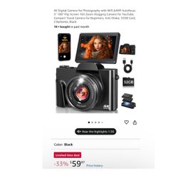 Brand new 4K Digital Camera for Photography with WiFi