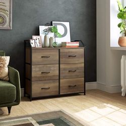 Dresser with 6 Fabric Drawers, Lightweight Wide Chest Storage Cabinet with Handles, Rustic Brown