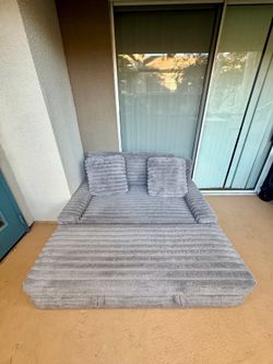 Grey Fabric Oversize Chaise and Storage Ottoman
