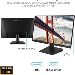 Asus ASUS VA24DQ Monitor de 23.8 pulgadas, 1080P Full HD, 75Hz, IPS, sincronización adaptativa/FreeSync, cuidado de los ojos, HDMI DisplayPort VGA, si
