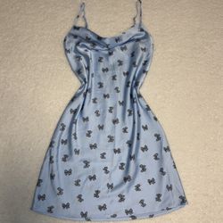 Forever 21 Women Blue Bow Print Slip Mini Dress 
