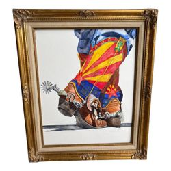 Original Signed Western Cowboy Watercolor Painting by M. Brennan