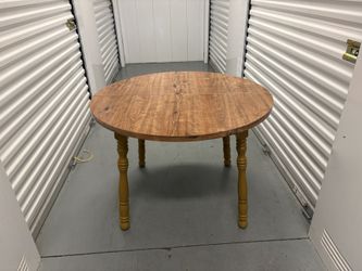Solid Round Brown Wood Vintage Dining Table