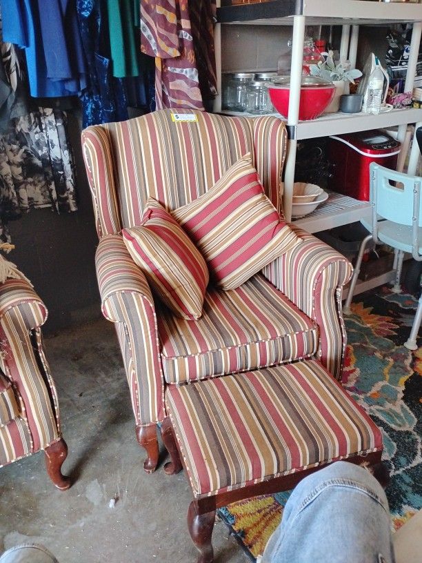 Arm Chairs With Foot Stools And Pillows
