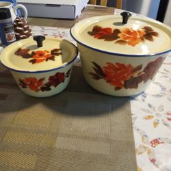 Vintage Small 14CM Enamel Ware Swallow Brand Made In China Big Enamel Ware Bowl 20CM Both Have Lids!!OBO!!