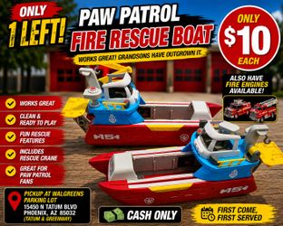 🚒 Paw Patrol Fire Rescue Boat Toy – $10 🚒