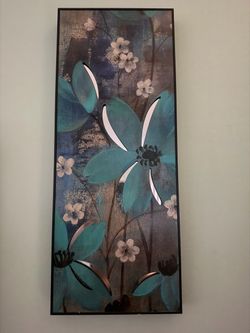 Teal Floral Canvas Wall Art/mirror