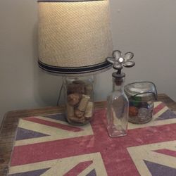 Atlas Glass Lamp  W/ Natural Linen Shade 