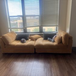 Orange Corduroy 2 Piece Couch 