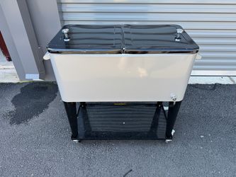 Rolling Patio Cooler Cart with Bottle Opener – Silver & Black