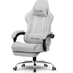 GTPLAYER Gaming Chair, Grey, Faux Leather Height Adjustable, with Footrest