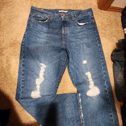 New Levi Women Wedgie Straight 32 Thick Denim Buttonfly Jeans