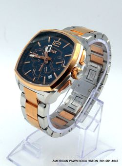 FENDI 22400L Memento Chronograph Two Tone Watch 47.5mm Blue Dial
