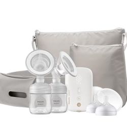Philips AVENT Double Electric Breast Pump Advanced, with Natural Motion Technology, with Clear Natural Response Baby Bottles, White Pump, Gray Bag