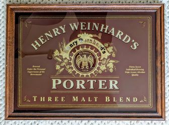 Vintage Henry Weinhard's Porter Mirrored Framed Sign Beer Ale Beveled Man Cave