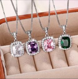 Crystal Pendant Necklaces Set of 4