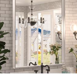Silver Trim 36 By 42 Bathroom Mirror 