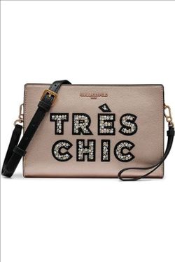 Karl Lagerfeld Paris Crystal Embellished Convertible Crossbody Bag Cluth Purse Tres Chic