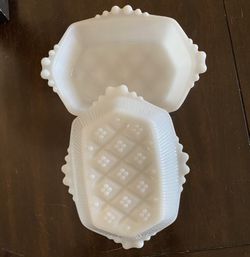 2 Vintage Hobnail Milk Glass Trinket/ Candy Dishes
