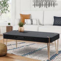 46.13" W Black Wood Veneer and Gold Metal Coffee Table ,IF787