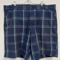 Greg Norman For Tasso Elba Shorts Mens 38 Blue Plaid Golf Flat Front Stretch