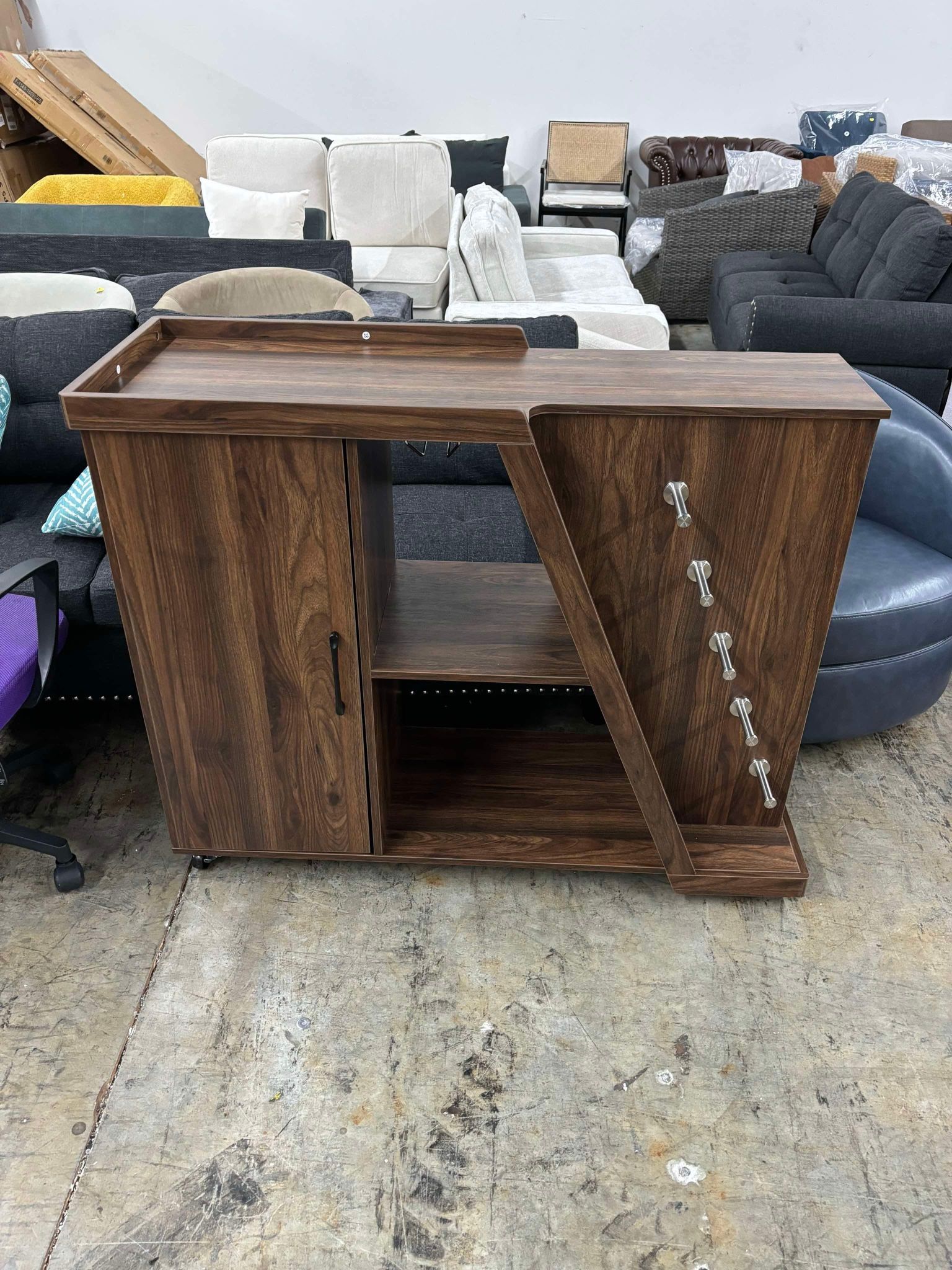 Kitchen Island Cart on Wheels with Adjustable Shelf and 5 Wine Holders