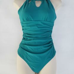 Cupshe Women's One Piece Ruched Swimsuit Turquoise Teal Small NEW WITH TAGS