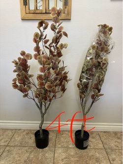 4Ft, 2Pcs Artificial Fall Eucalyptus Tree