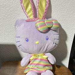 Hello Kitty Sanrio purple with bunny ears rainbow Easter plush 18”