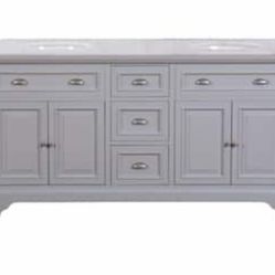 Home Decorators Collection Sadie 67 in. W Dove Gray Double Bath Vanity with Natural White Marble Vanity Top with Undermount Sinks