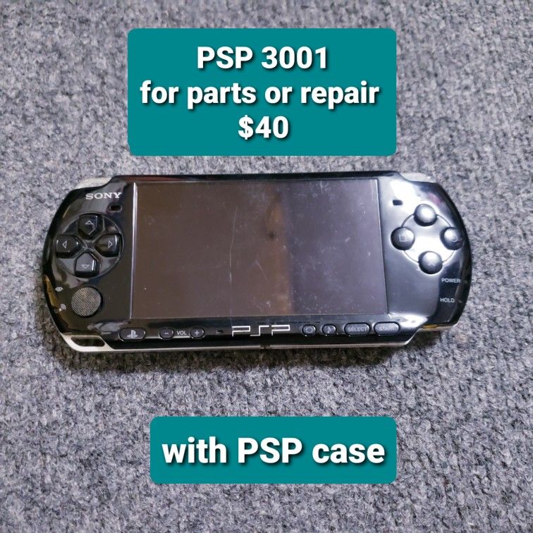 PSP 3001 Playstation Portable w/ Psp Case - For Parts or Repair