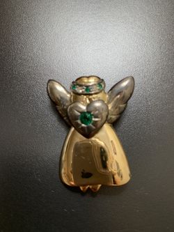 Goldtone Angel Pin With Green Stones