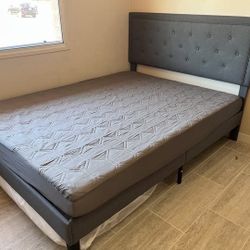 Queen Upholstered Platform Bed + Memory Foam Mattress - Like New