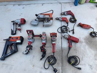Milwaukee tools 3 Milwaukee hole hawg $100 each 1 Milwaukee band saw $100 and 1 Milwaukee impact $100 and 3 Milwaukee drills $50 each and 1 frame gun 