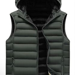 Men's Winter Sleeveless Lightweight Seamless Vest Outdoor Casual Loose Jacket Removable Hat Thickened Vests
