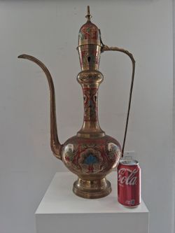 Vintage Solid Brass Engraved Hand Painted Tea Pot