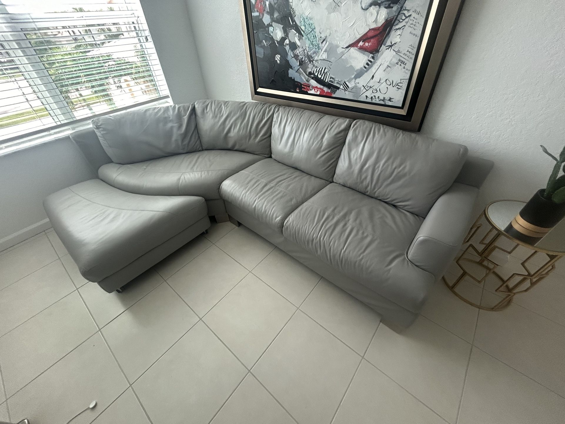 Large Leather Gray Corner Sofa