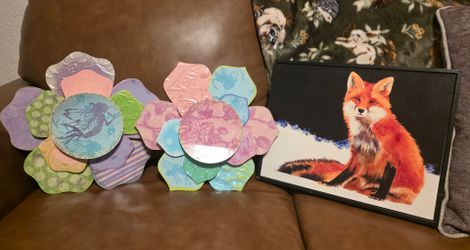 Woodland Decor Bundle – Handmade Floral Wall Art & Fox Canvas
