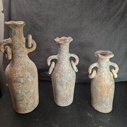 3 Vintage Terracotta Extra Large Vessel Vase with Rings