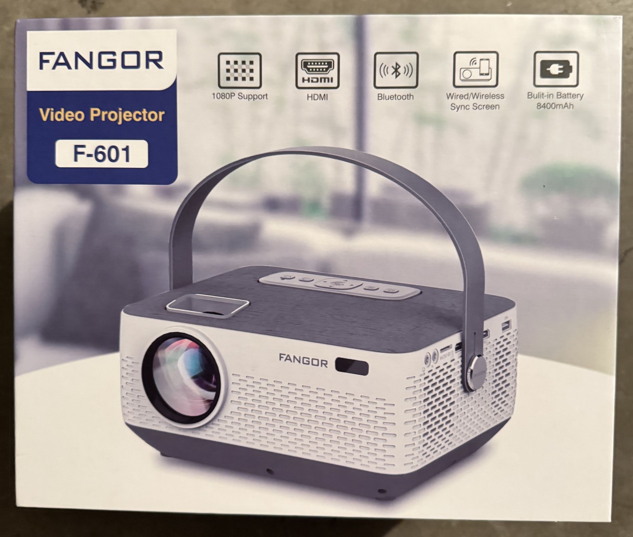 FANGOR WiFi Projector Bluetooth 8400mAh Battery, Rechargeable Portable Home Projector, 1080P Supported Movie Projector with Sync Smartphone Screen via